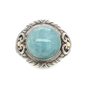 Sterling Silver and 18KY Plated Ring with Milky Aquamarine Sterling Silver and 18KY Plated Ring with Milky Aquamarine