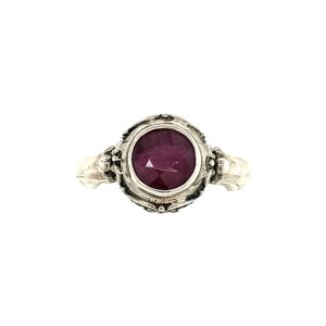 Sterling Silver Round Indian Ruby Ring