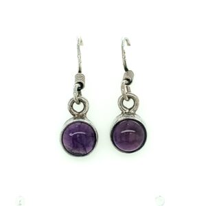 Sterling Silver drop earrings with round Cabachon Amethyst