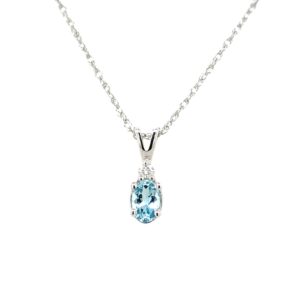 14K W Gold Aquamarine And Diamond Necklace
