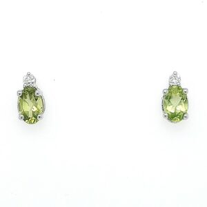 14K W Diamond And Peridot Earrings