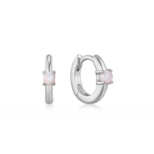Sterling Silver Opal Huggie Hoop Earrings Sterling Silver Opal Huggie Hoop Earrings