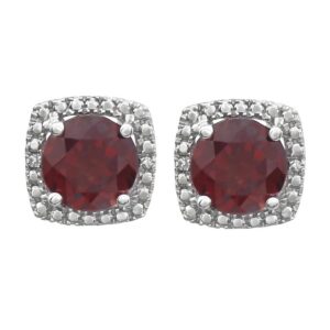 Sterling Silver Garnet & Diamond Halo Earrings Sterling Silver Garnet & Diamond Halo Earrings