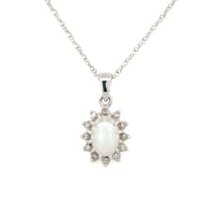 10K W Opal And Diamond Halo Pendant