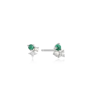 Sterling Silver, Malachite, Pearl & CZ Stud Earrings Sterling Silver, Malachite, Pearl & CZ Stud Earrings