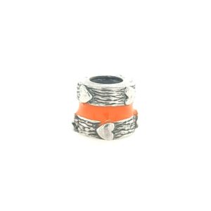 Sterling Silver Bead With Hearts & Orange Enameling
