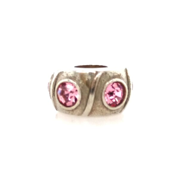 Sterling Silver Bead With Swirls & Pink Crystals