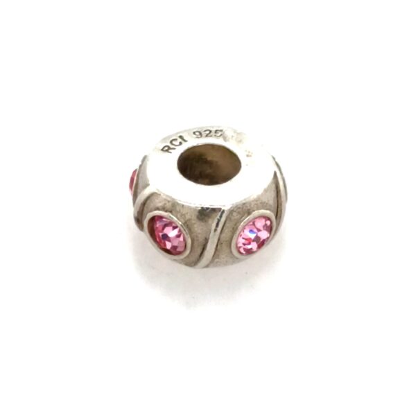 Sterling Silver Bead With Swirls & Pink Crystals