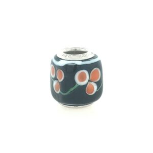Sterling Silver Black, Orange-Brown & White Glass Bead
