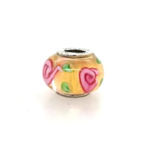 Sterling Silver Cedora Glass Bead Yellow With Flowers