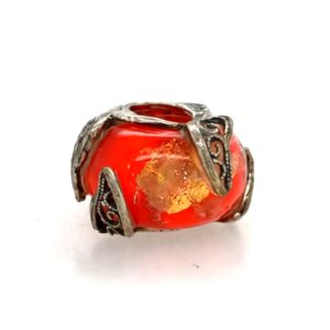 Sterling Silver Cedora Orange Glass Bead With Silver Design