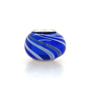 Sterling Silver Blue With White Stripes Glass Bead