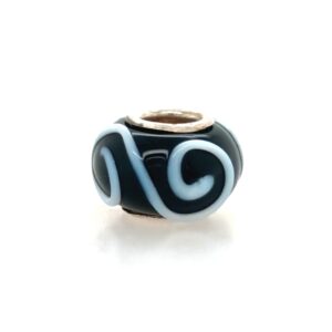 Sterling Silver Black & White Swirled Glass Bead
