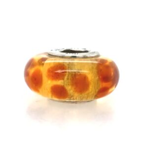 Sterling Silver Glass Yellow Bead With Brown Dots