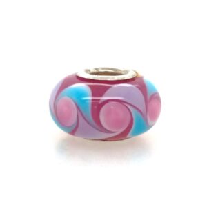 Sterling Silver Rose, Lavender & Blue Colored Glass Bead