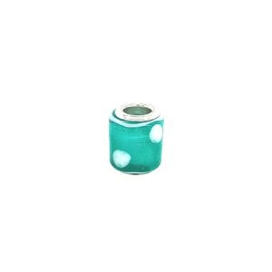 Sterling Silver Teal Glass Bead With White Dots