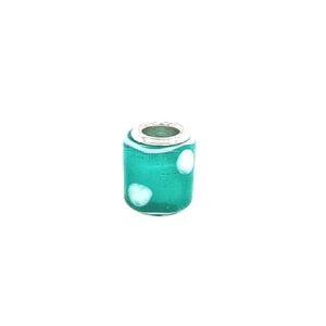 Sterling Silver Teal Glass Bead With White Dots