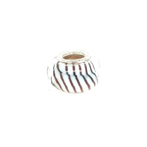 Sterling Silver Glass White & Brown Striped Bead