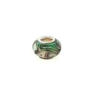Sterling Silver White & Green With Black Swirls Bead