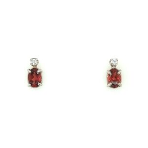 Sterling Silver Garnet and CZ Stud Earrings