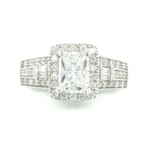 14K W Gold Diamond Halo Ring