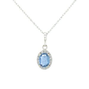 14K W Sapphire & Diamond Halo Necklace