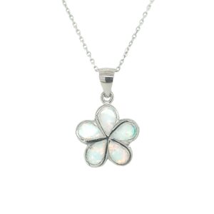 Sterling Silver Opal Flower Necklace