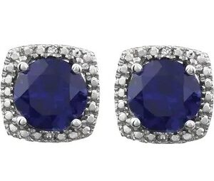 Sterling Silver Halo Sapphire and Diamond Stud Earrings