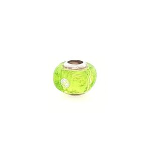 Sterling Silver Zable Yellow-Green Glass Bead With Crystals