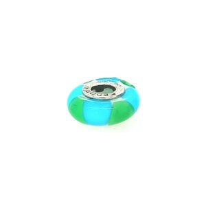 Sterling Silver Cedora Blue, Green & White Glass Bead Italy