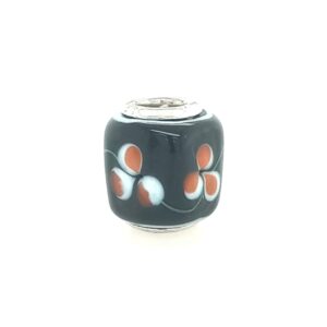 Sterling Silver Black, Orange-Brown & White Glass Bead