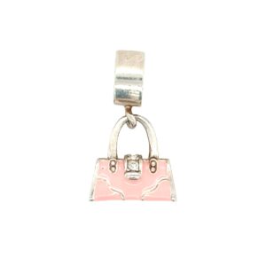 Sterling Silver Pink Enameled Purse Bead