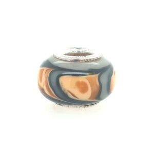 Sterling Silver Black, Tan, Gray & Brown Glass Bead