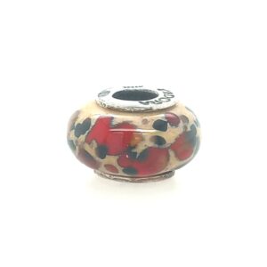 Sterling Silver Cedora Tan, Red, & Black Glass Bead