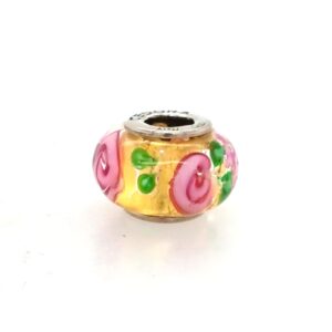 Sterling Silver Cedora Glass Bead Yellow With Flowers
