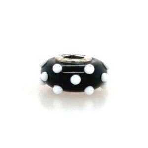 Sterling Silver Cedora Black Glass Bead With Dots