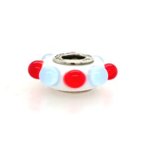 Sterling Silver Glass Bead White With Blue & Red Dots