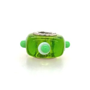 Sterling Silver Glass Bead Green With Dots