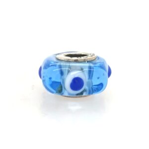 Sterling Silver Glass Bead Blue With Dots