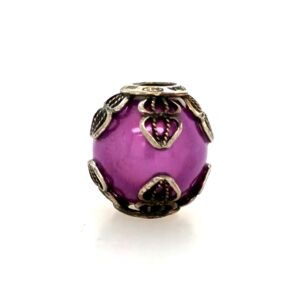 Sterling Silver Cedora Purple Glass Bead With Silver Design
