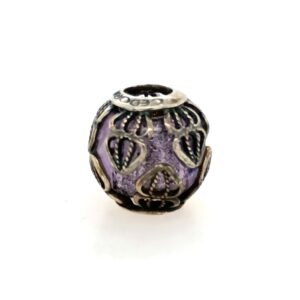 Sterling Silver Cedora Glass Bead Purple With Silver Design