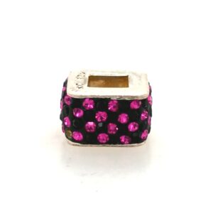 Sterling Silver Bead With Black & Purple-Pink Crystals