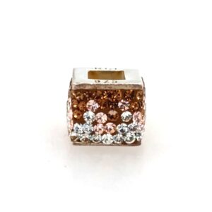 Sterling Silver Bead With Brown, Peach & White Crystals