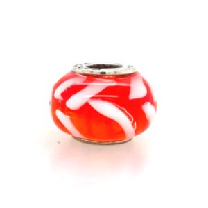 Sterling Silver Orange Glass Bead & White Swirls