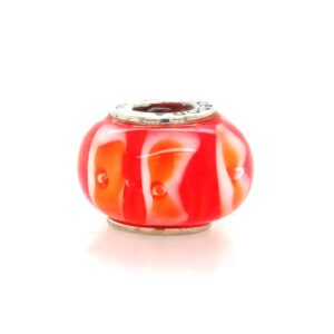 Sterling Silver Orange & White Glass Bead