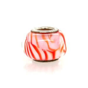 Sterling Silver Orange & White Striped/Swirled Glass Bead