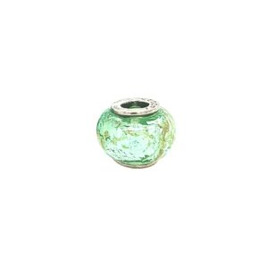 Sterling Silver Cedora Green Glass Bead With Gold Sparkles