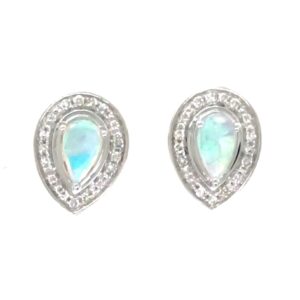 10K W Genuine Opal & Diamond Stud Earrings