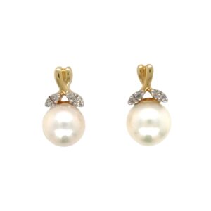 10K Y Cultured Pearl & Diamond Stud Earrings