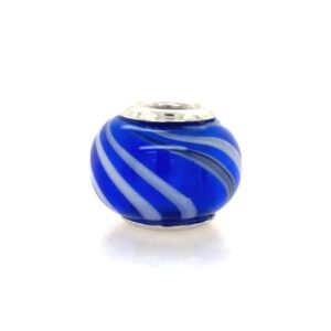Sterling Silver Blue With White Stripes Glass Bead